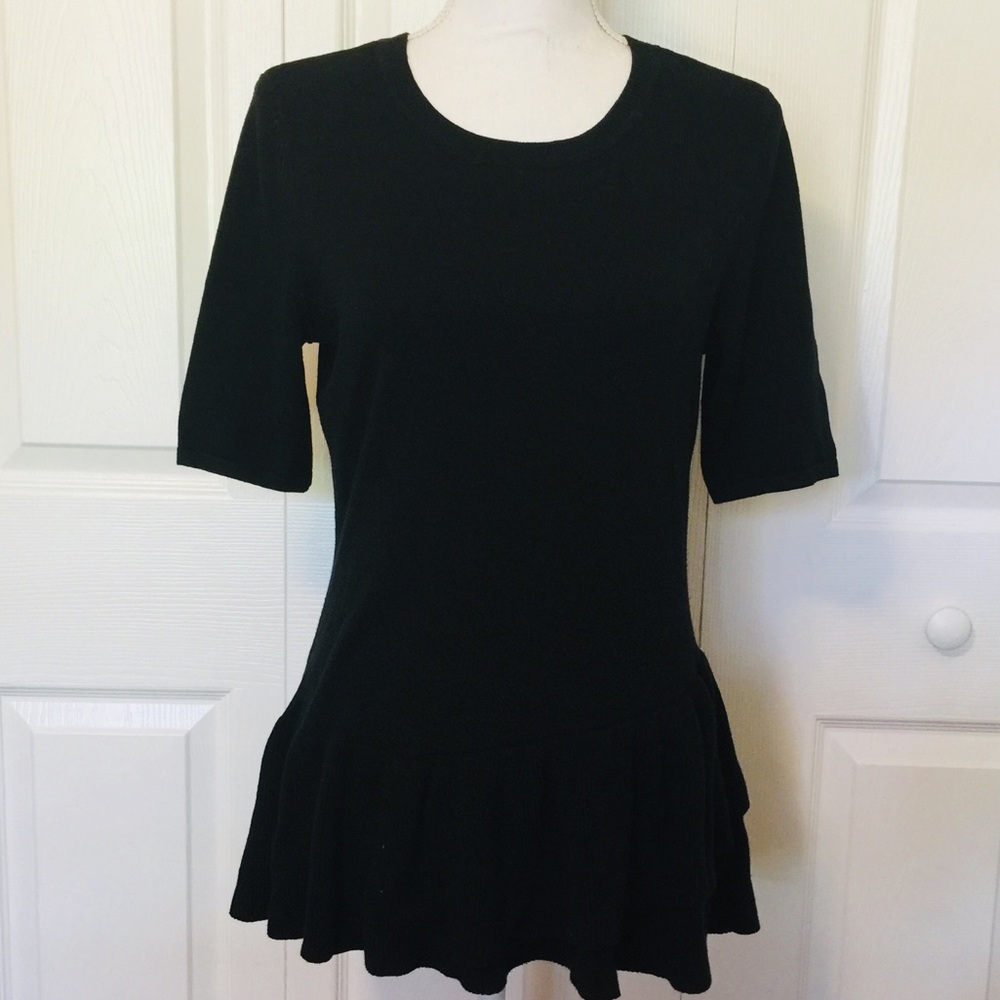 NWOT Isaac Mizrahi Elbow Sleeve Ruffle Peplum Sweater